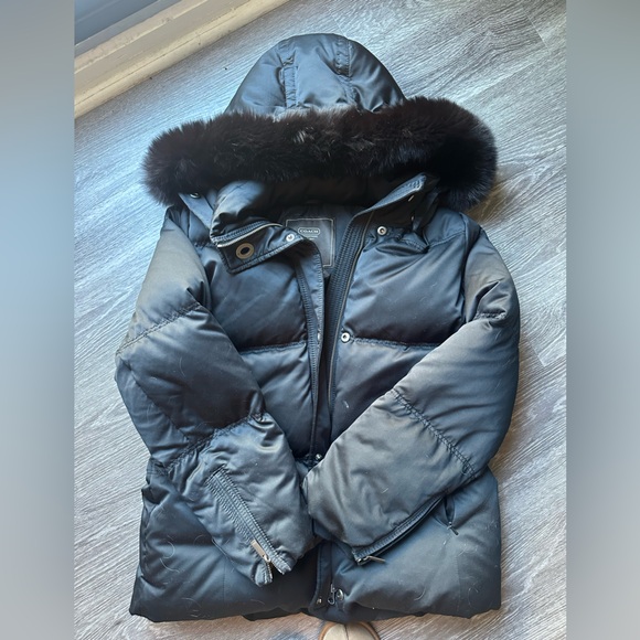 Coach Black Puffer Jacket with Fur Lining Size Large - Picture 1 of 10